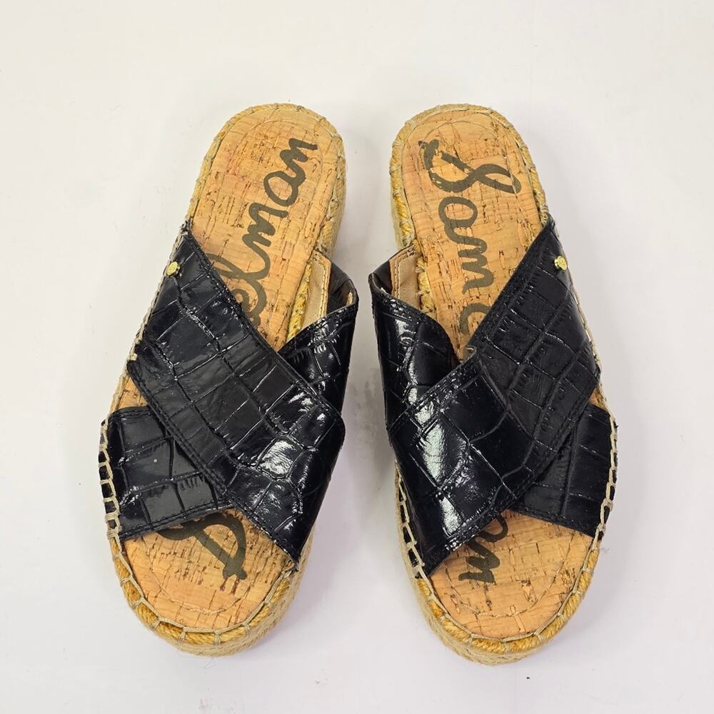 Sam Edelman Black Croc-Embossed Natty Sandals